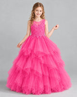 Hot Pink Ball Gown Girls Pageant Dress Front