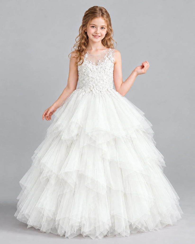 Ivory Ball Gown Girls Pageant Dress Front
