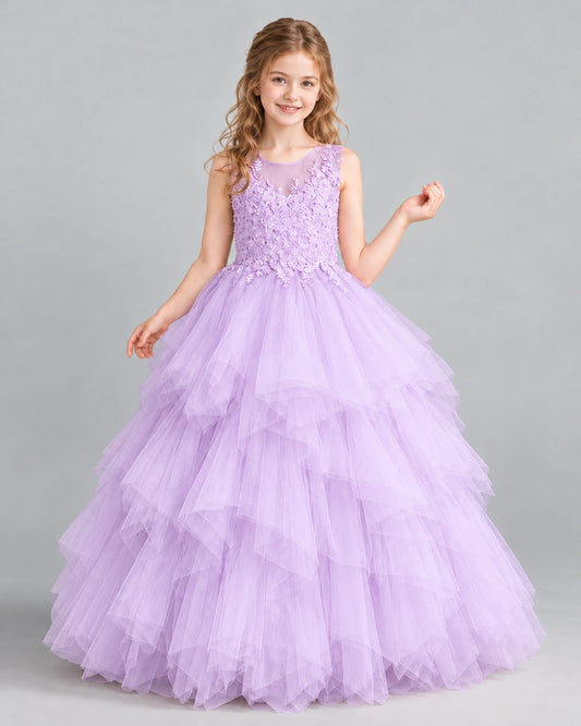 Lilac Ball Gown Girls Pageant Dress Front