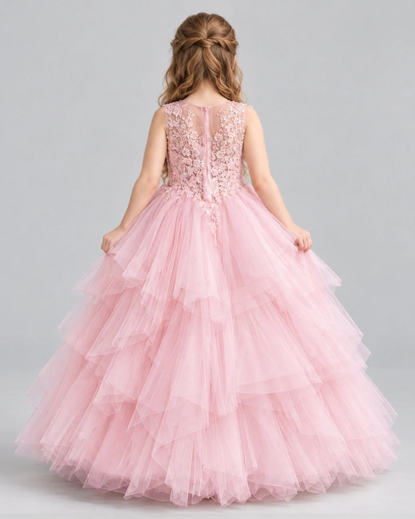 Pink Ball Gown Girls Pageant Dress Back [Shared]