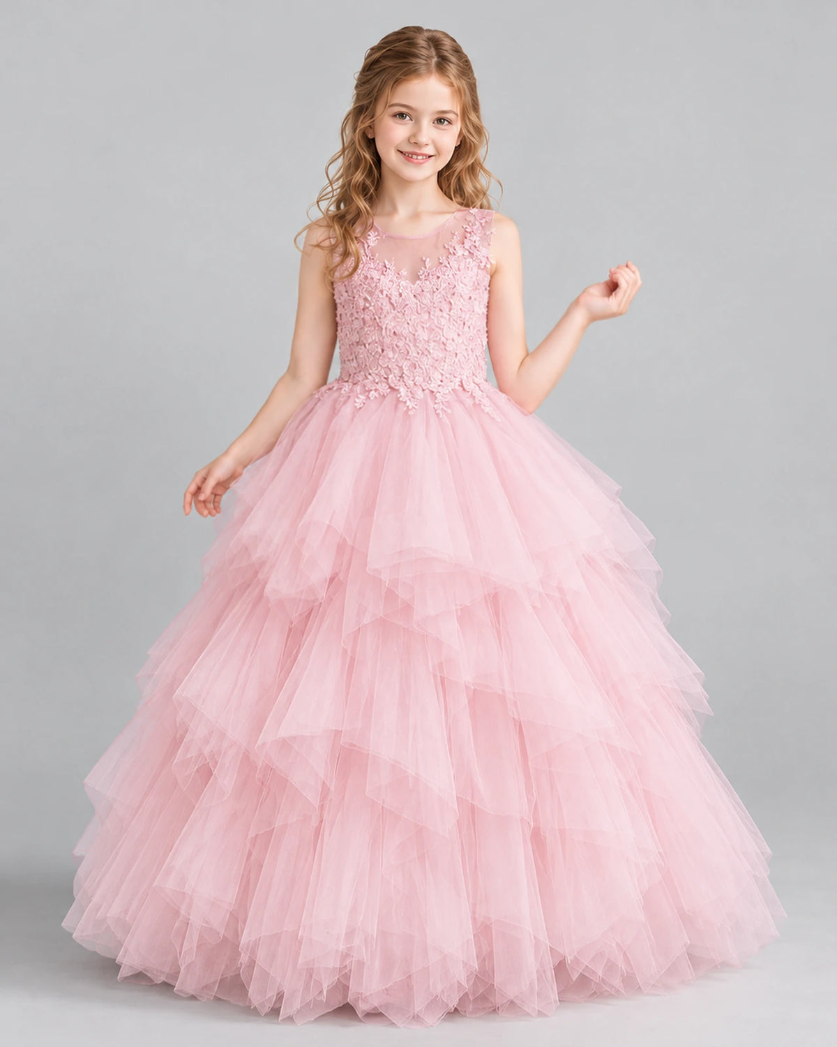 Pink Ball Gown Girls Pageant Dress Front