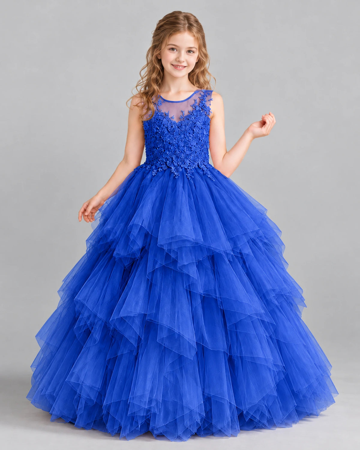 Royal Blue Ball Gown Girls Pageant Dress Front