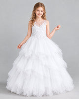 White Ball Gown Girls Pageant Dress Front