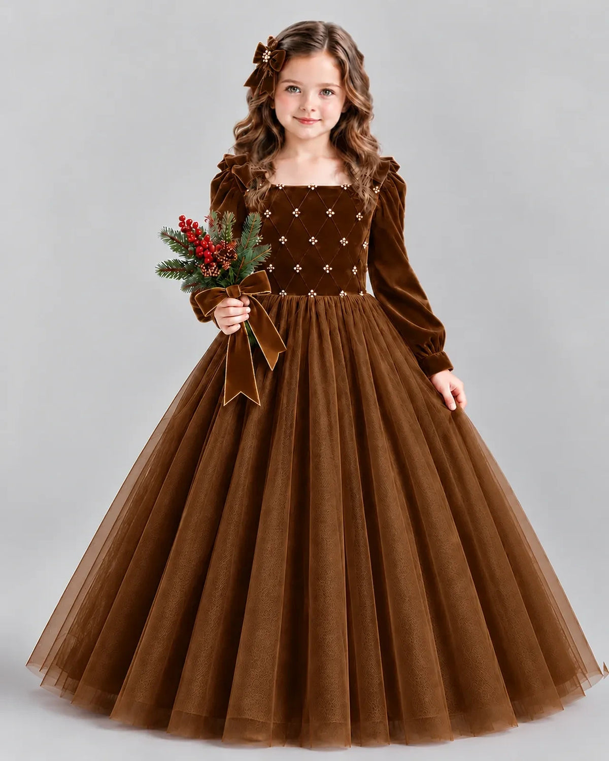 Chocolate Ball Gown Girls Formal Dress Front