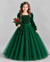 Dark Green Ball Gown Girls Formal Dress Front