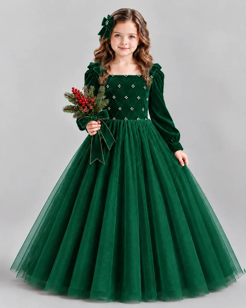 Dark Green Ball Gown Girls Formal Dress Front
