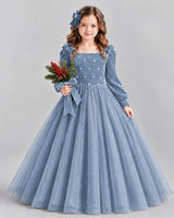 Dusty Blue Ball Gown Girls Formal Dress Front