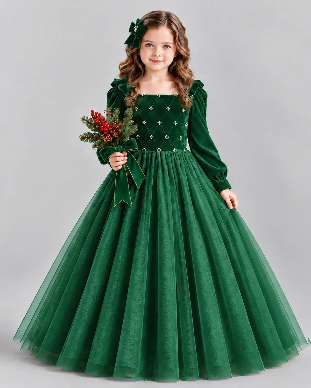 Emerald Green Ball Gown Girls Formal Dress Front