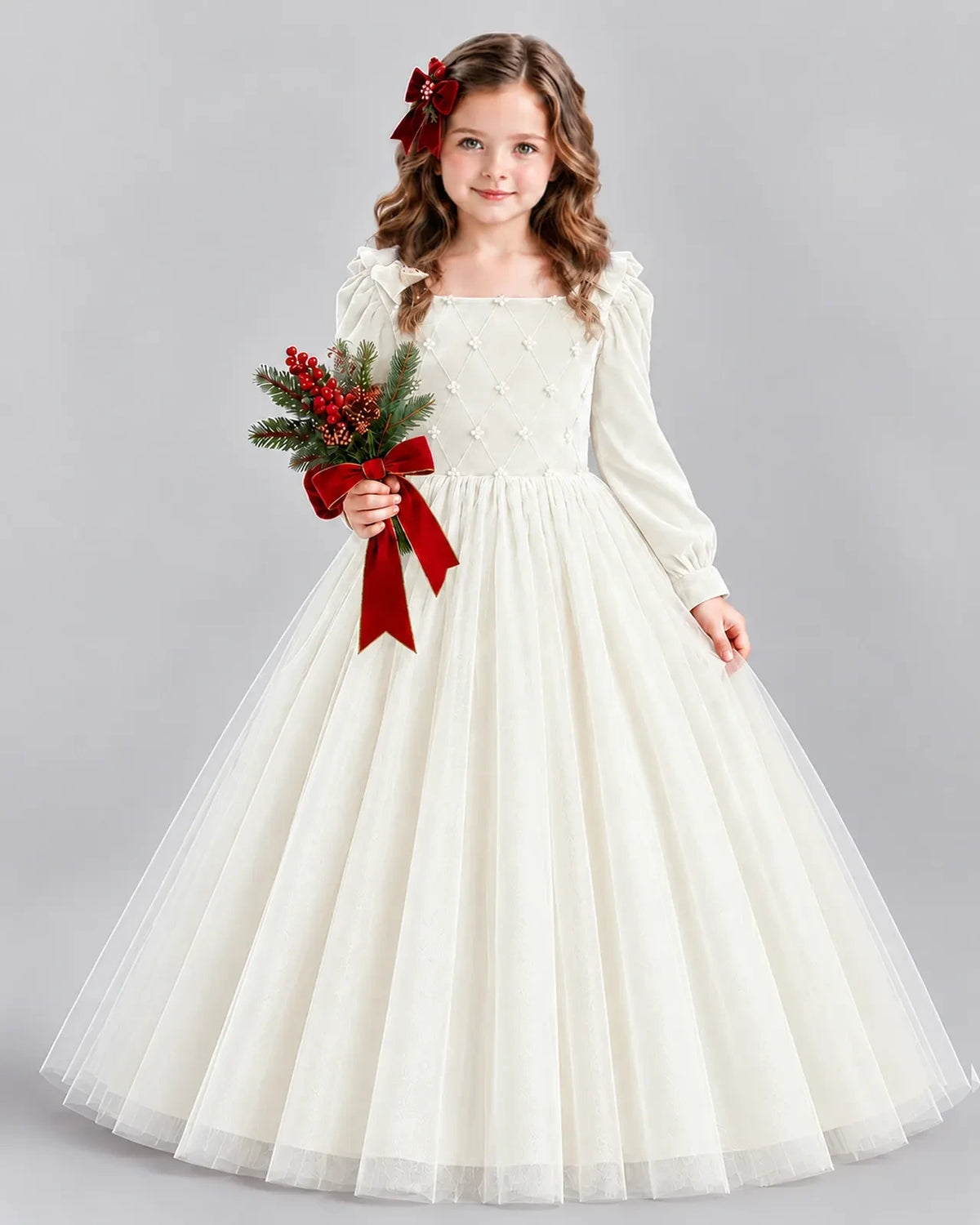 Ivory Ball Gown Girls Formal Dress Front