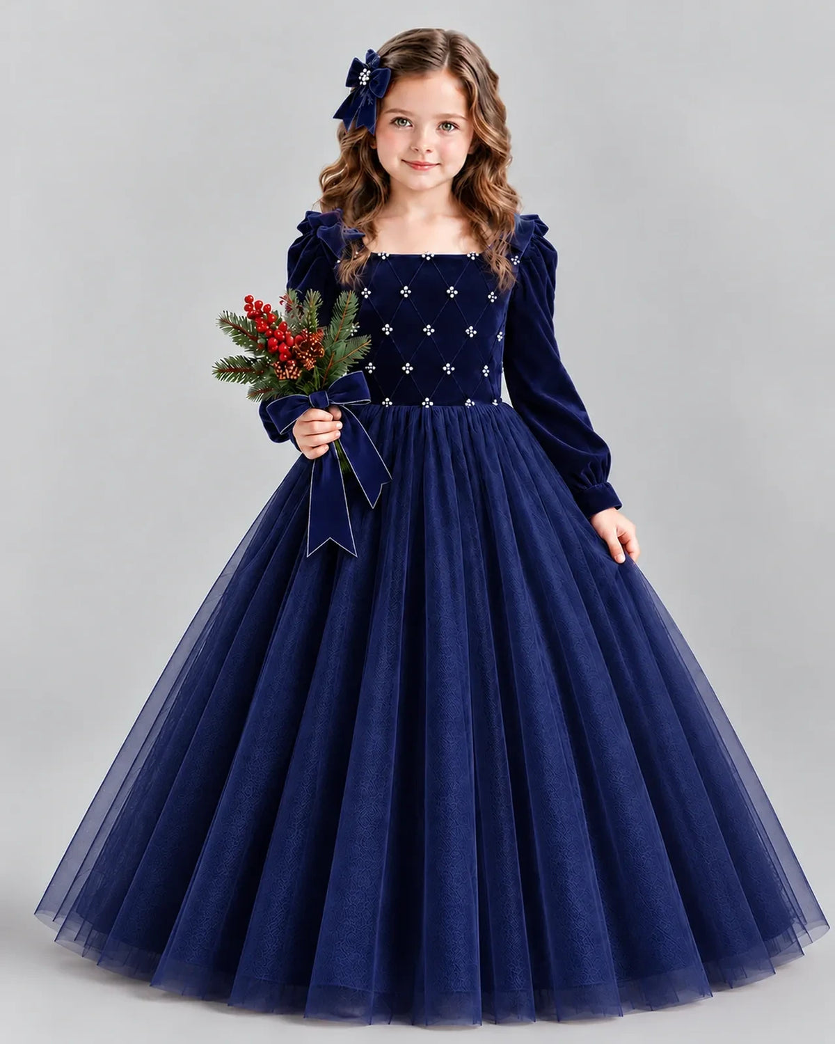 Navy Blue Ball Gown Girls Formal Dress Front