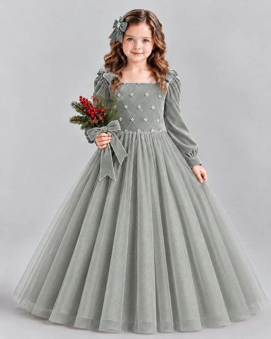 Silver Ball Gown Girls Formal Dress Front