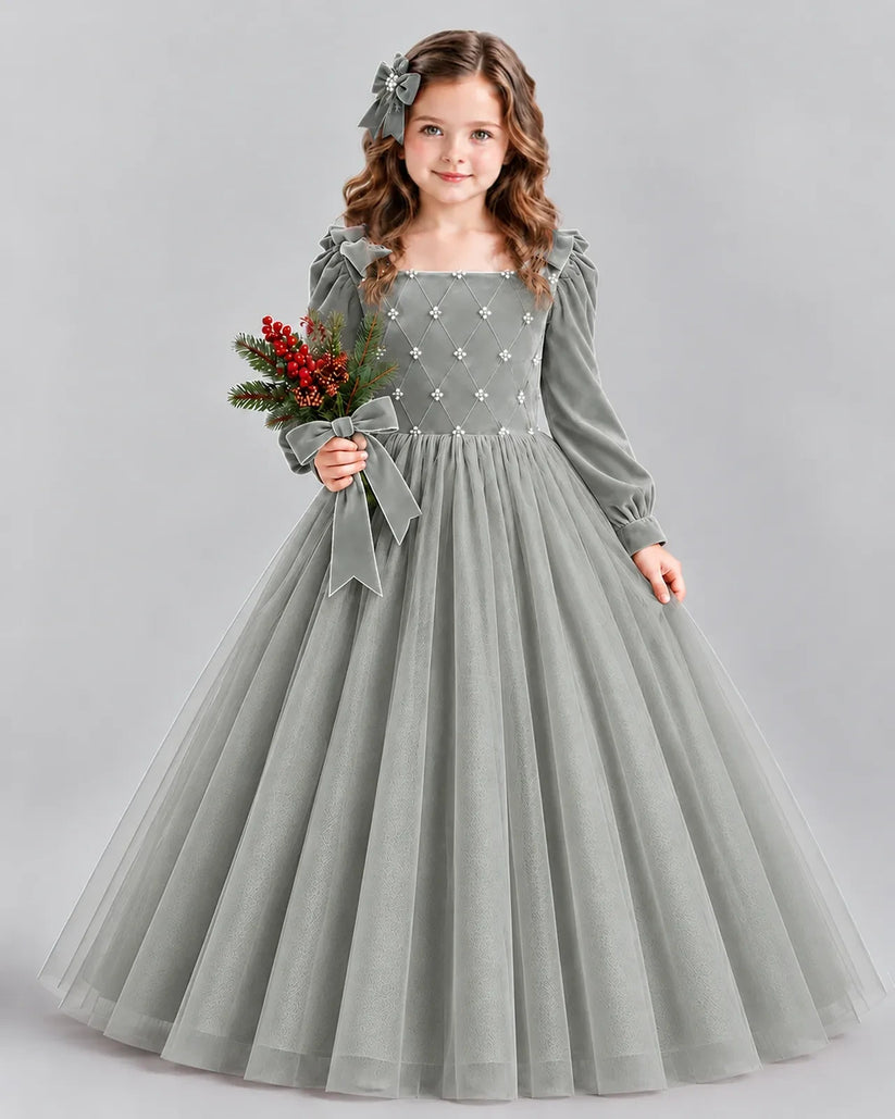 Silver Ball Gown Girls Formal Dress Front