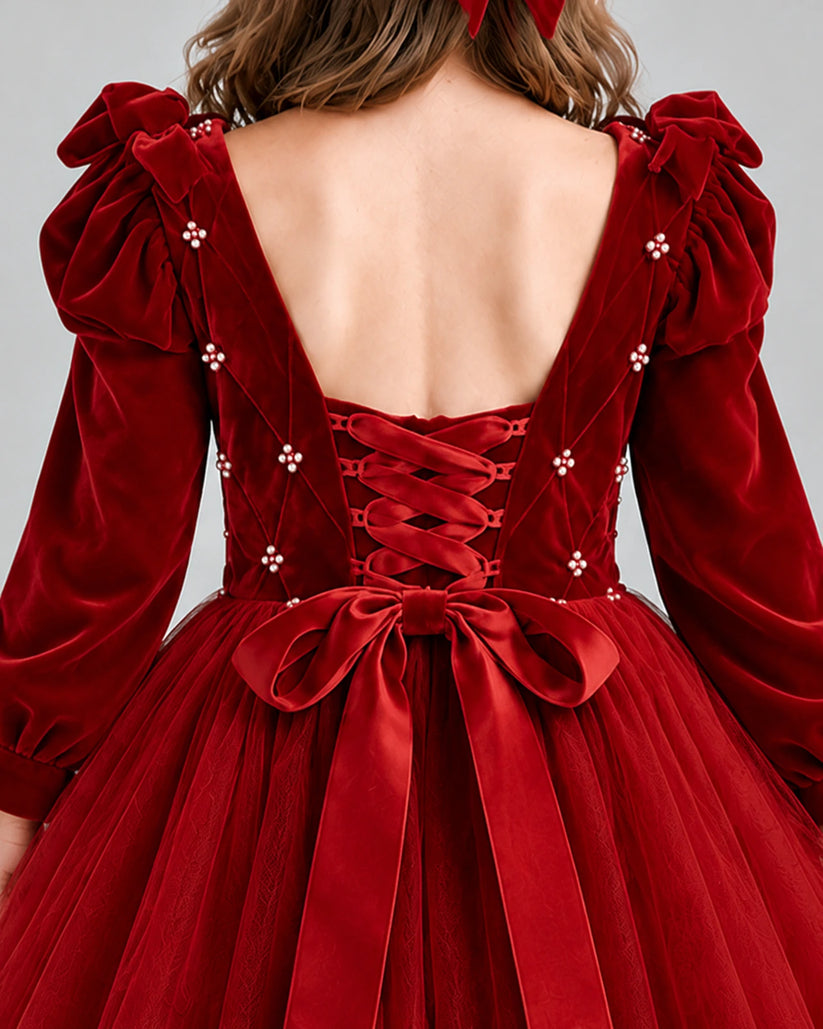 Burgundy Ball Gown Girls Formal Dress Back_Detail [Shared]