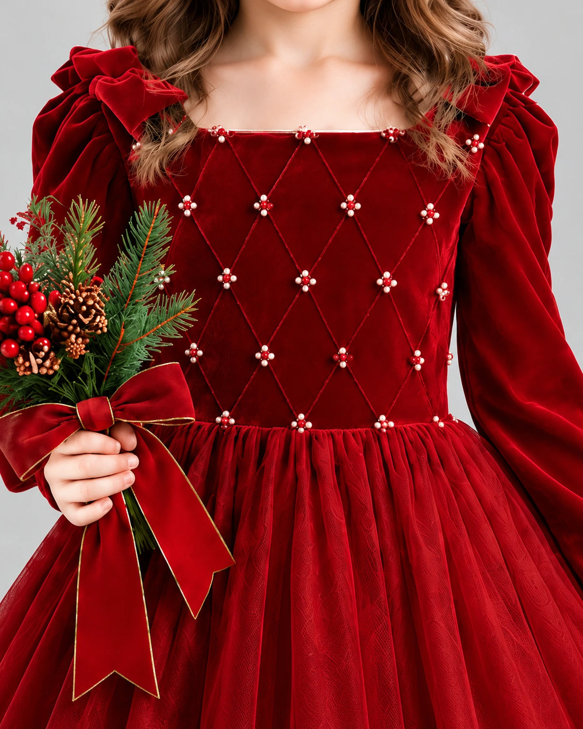 Burgundy Ball Gown Girls Formal Dress Detail [Shared]