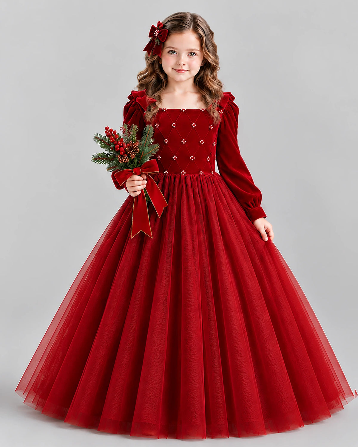 Burgundy Ball Gown Girls Formal Dress Front