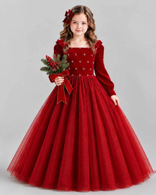 Burgundy Ball Gown Girls Formal Dress Front