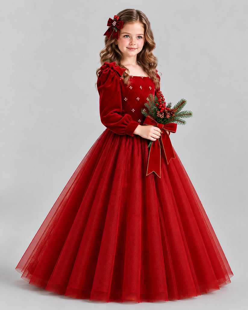 Burgundy Ball Gown Girls Formal Dress Side [Shared]