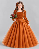 Burnt Orange Ball Gown Girls Formal Dress Front