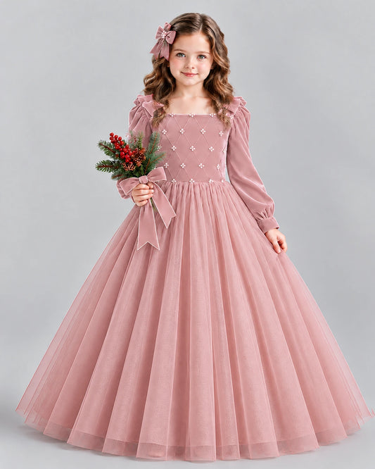 Dusty Rose Ball Gown Girls Formal Dress Front