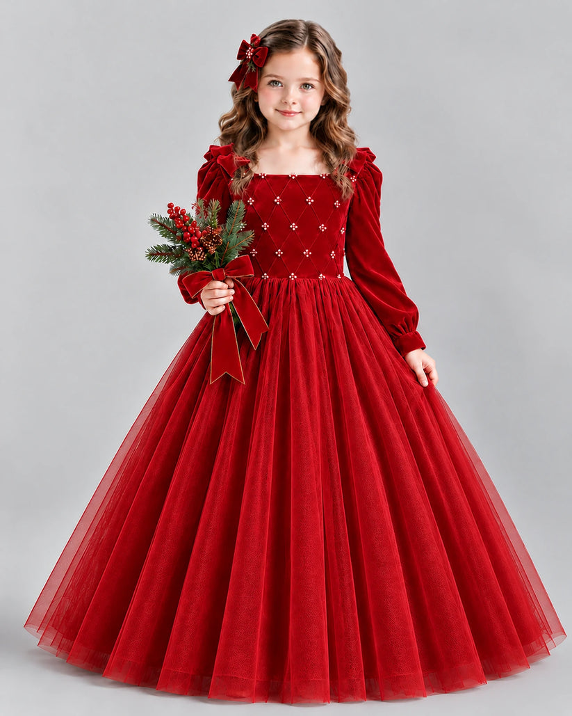 Red Ball Gown Girls Formal Dress Front