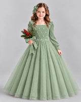 Sage Green Ball Gown Girls Formal Dress Front