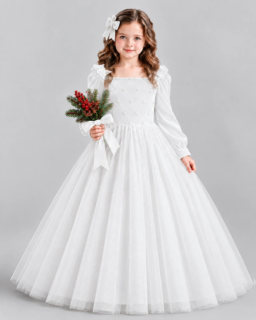 White Ball Gown Girls Formal Dress Front