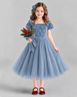 Dusty Blue Ball Gown Girls Formal Dress Front