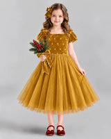 Gold Ball Gown Girls Formal Dress Front