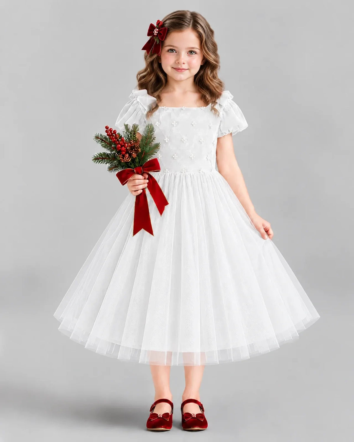 White Ball Gown Girls Formal Dress Front