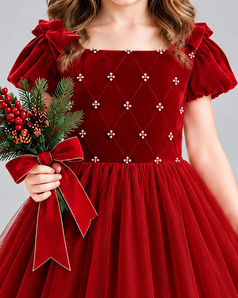Burgundy Ball Gown Girls Formal Dress Detail [Shared]