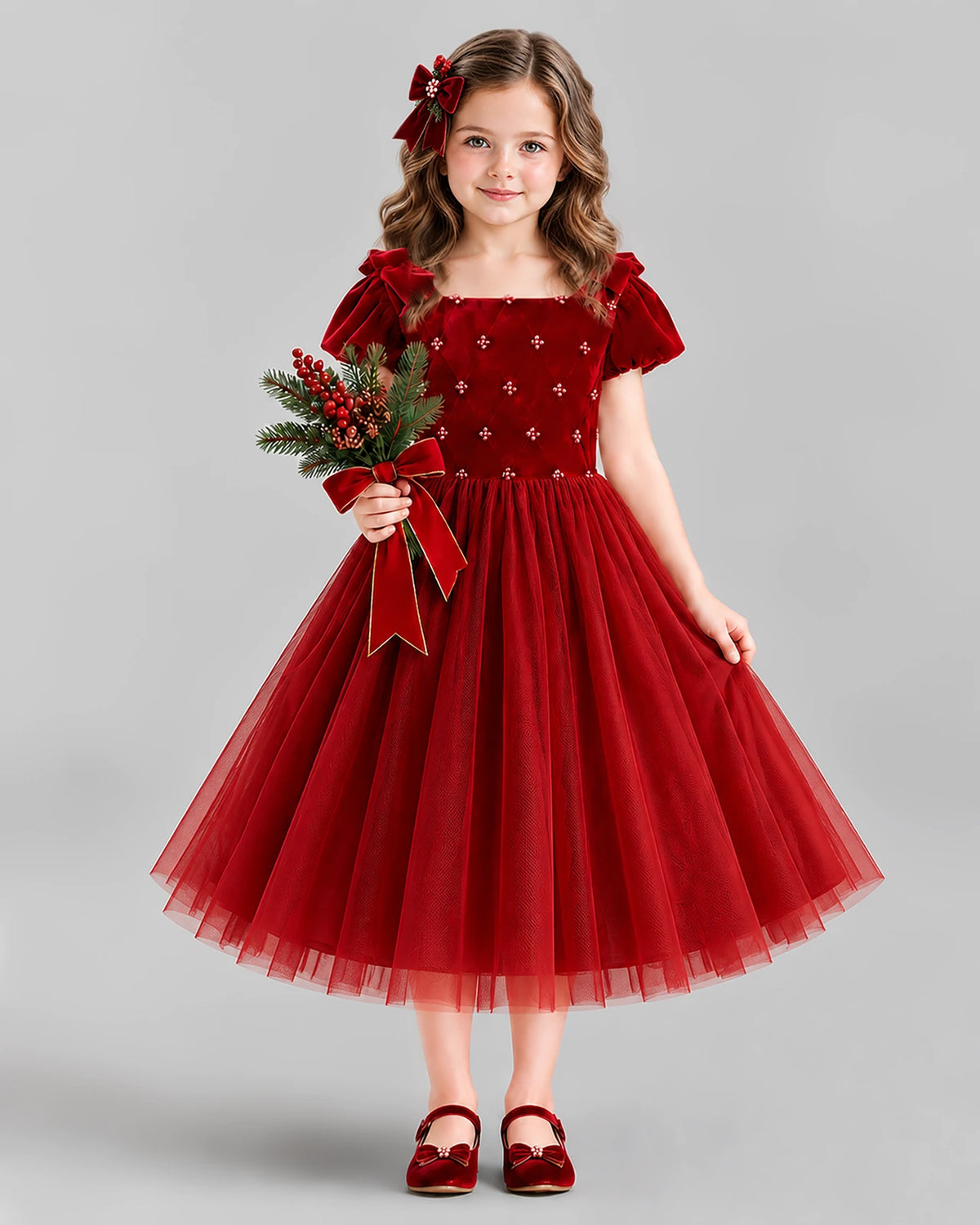 Burgundy Ball Gown Girls Formal Dress Front
