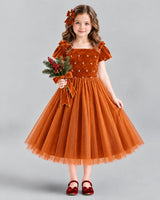 Burnt Orange Ball Gown Girls Formal Dress Front