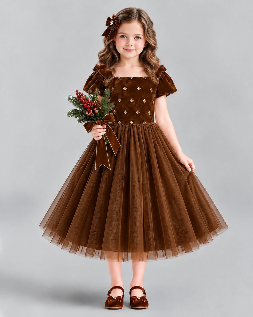 Chocolate Ball Gown Girls Formal Dress Front