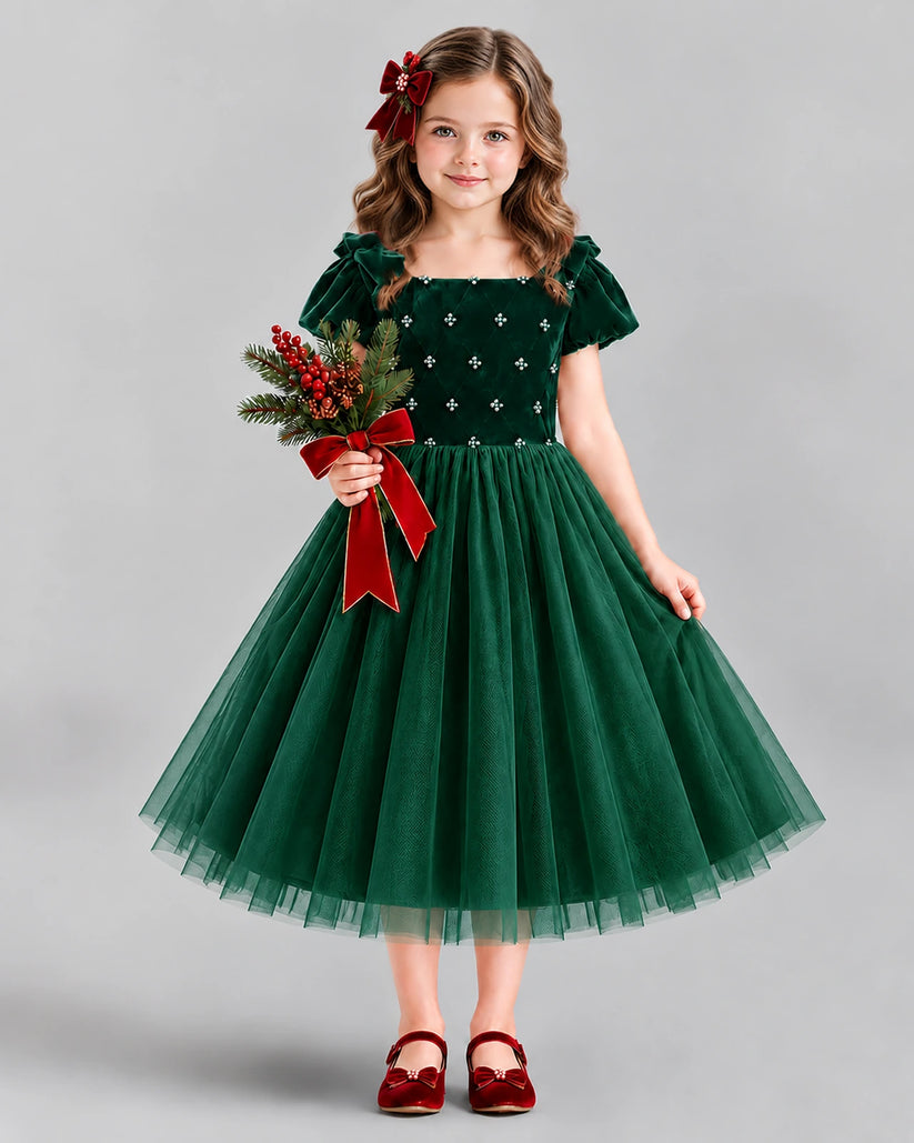 Dark Green Ball Gown Girls Formal Dress Front
