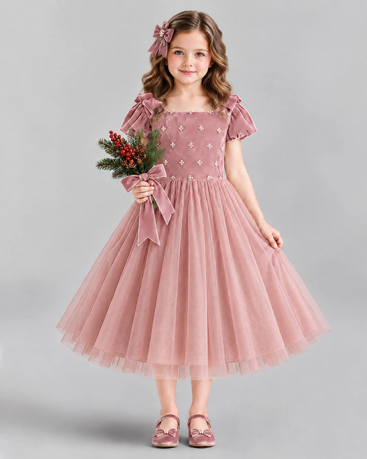 Dusty Rose Ball Gown Girls Formal Dress Front