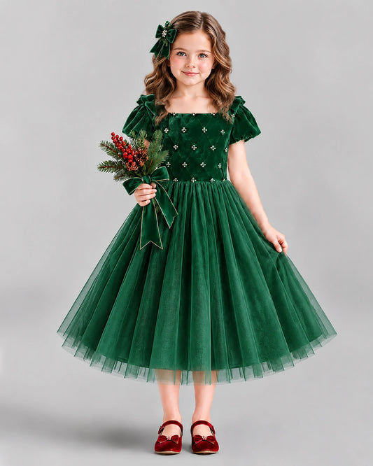Emerald Green Ball Gown Girls Formal Dress Front