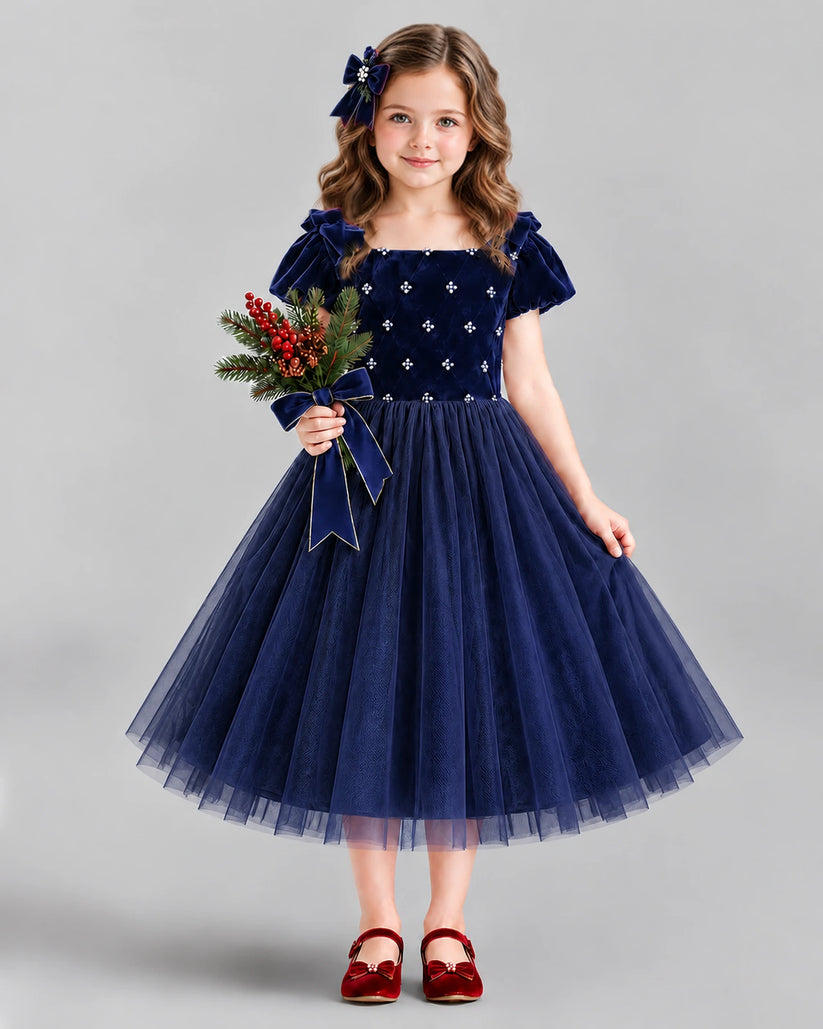 Navy Blue Ball Gown Girls Formal Dress Front