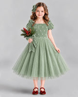 Sage Green Ball Gown Girls Formal Dress Front