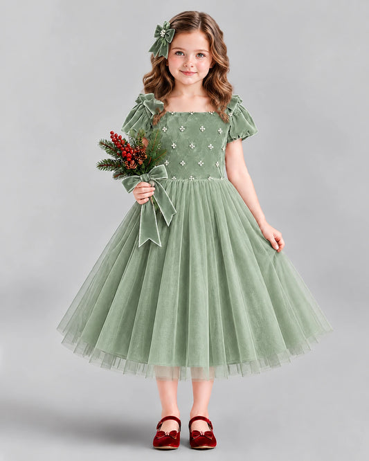 Sage Green Ball Gown Girls Formal Dress Front