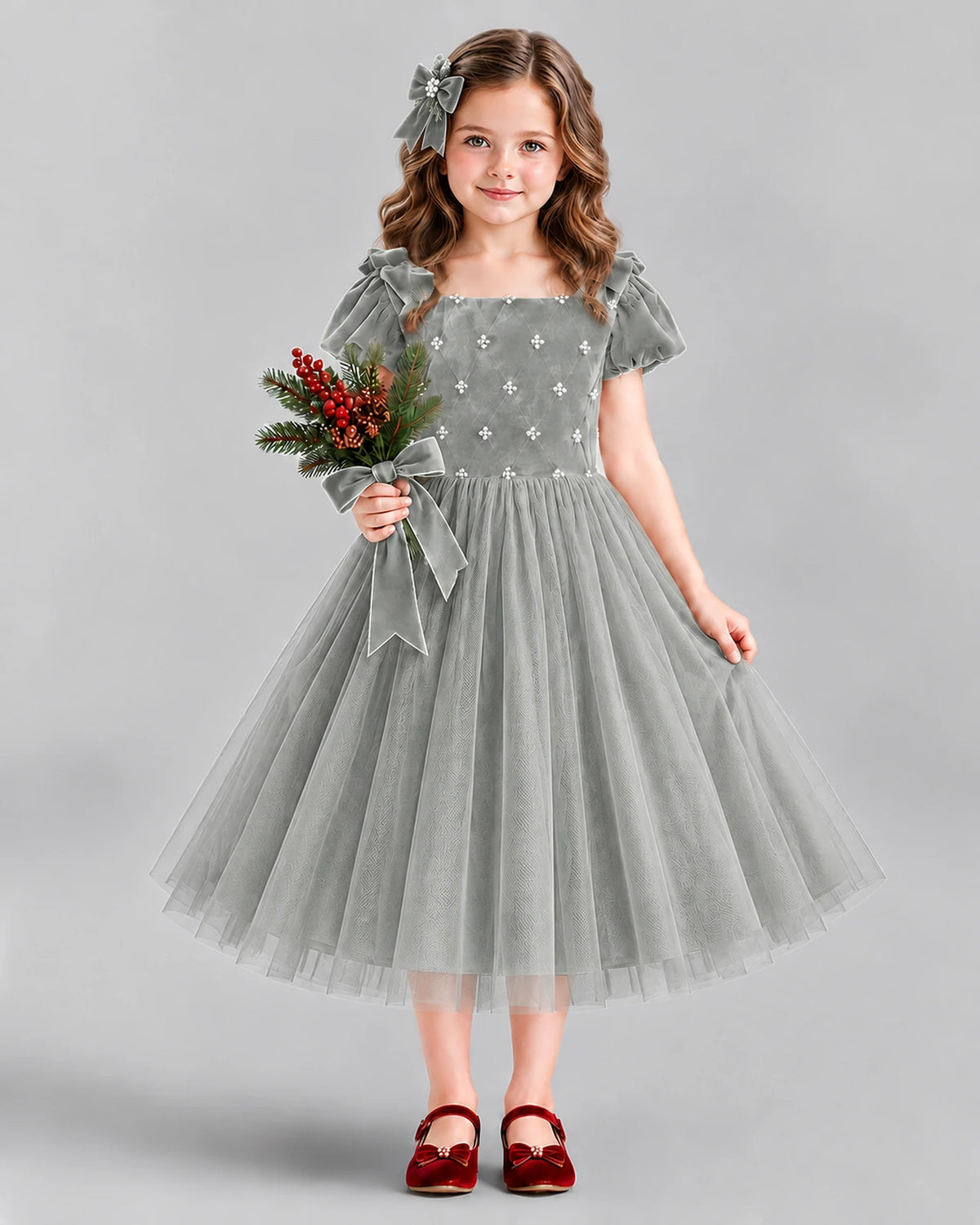 Silver Ball Gown Girls Formal Dress Front