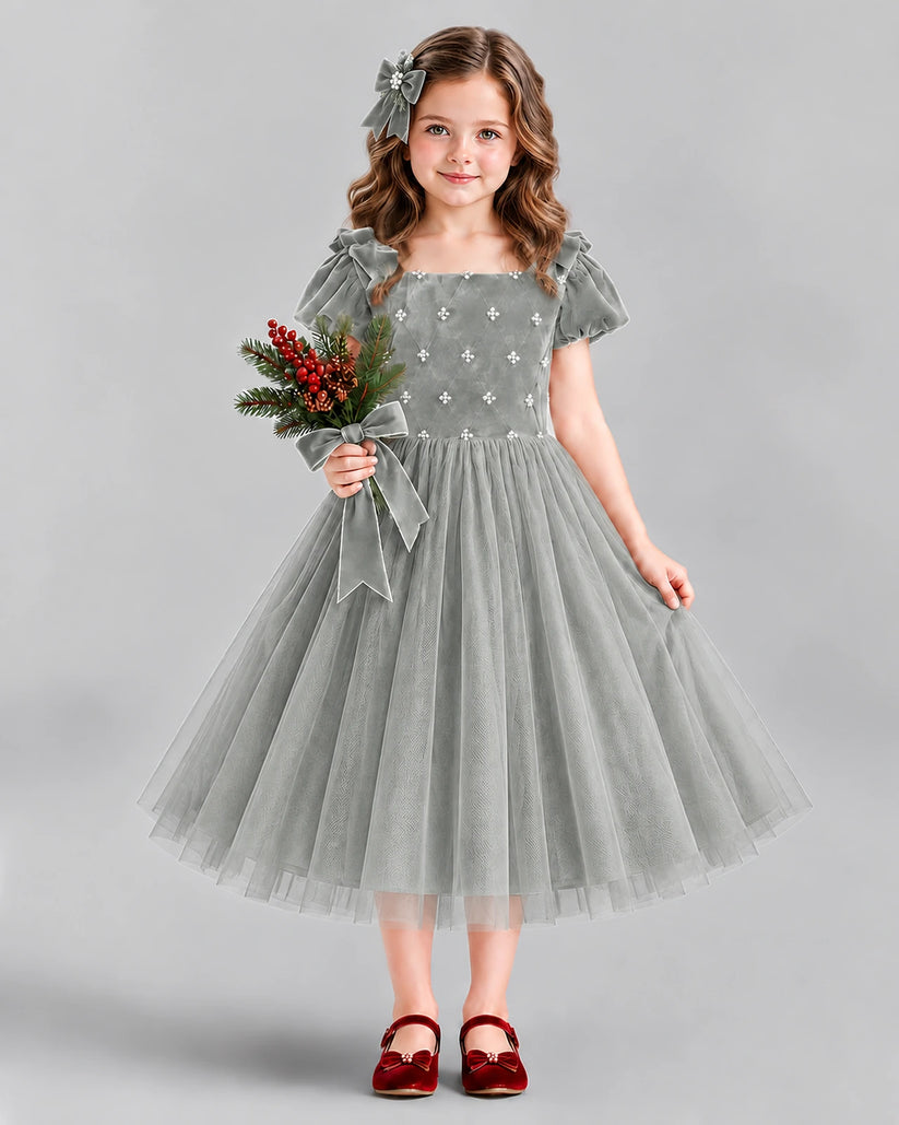 Silver Ball Gown Girls Formal Dress Front