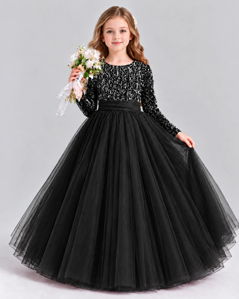 Black Ball Gown Girls Formal Dress Front