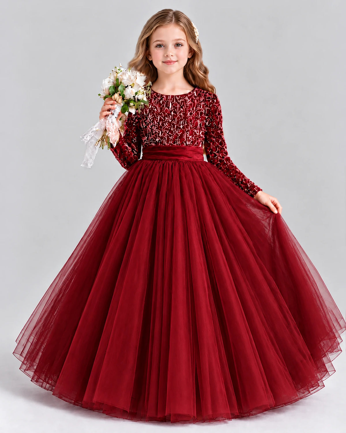 Burgundy Ball Gown Girls Formal Dress Front