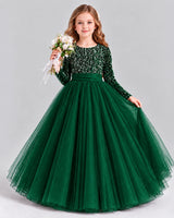 Dark Green Ball Gown Girls Formal Dress Front