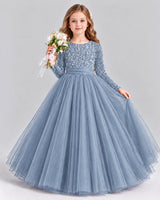 Dusty Blue Ball Gown Girls Formal Dress Front