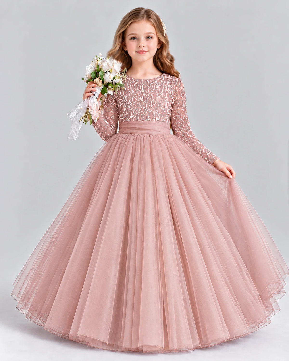 Dusty Rose Ball Gown Girls Formal Dress Front