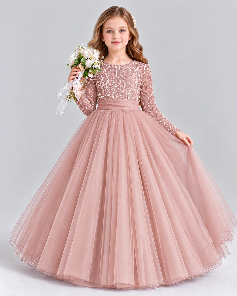 Dusty Rose Ball Gown Girls Formal Dress Front