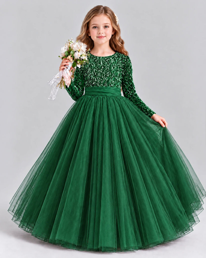 Emerald Green Ball Gown Girls Formal Dress Front