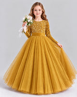 Gold Ball Gown Girls Formal Dress Front