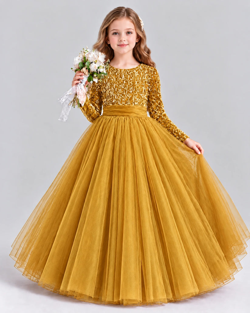 Gold Ball Gown Girls Formal Dress Front